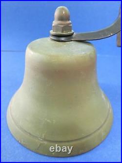 C. 1940 Antique 7 Ship School BRASS Horseshoe Mount BAD LUCK Bell with Verdigris