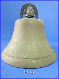 C. 1940 Antique 7 Ship School BRASS Horseshoe Mount BAD LUCK Bell with Verdigris