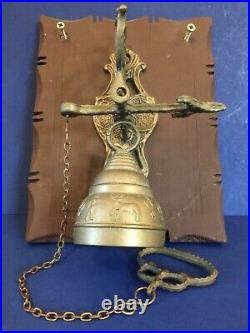 C. 1940? Tibetan? Antique Vintage Monastery OLD BRASS Wood Wall-Mount 8 Bell