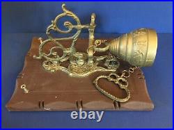 C. 1940? Tibetan? Antique Vintage Monastery OLD BRASS Wood Wall-Mount 8 Bell