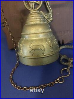C. 1940? Tibetan? Antique Vintage Monastery OLD BRASS Wood Wall-Mount 8 Bell