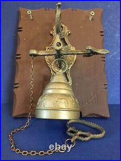 C. 1940? Tibetan? Antique Vintage Monastery OLD BRASS Wood Wall-Mount 8 Bell