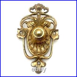 Ca. 1890 Art Nouveau Electric Doorbell Brass Door Bell Vtg Antique Flora Nature