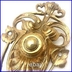 Ca. 1890 Art Nouveau Electric Doorbell Brass Door Bell Vtg Antique Flora Nature