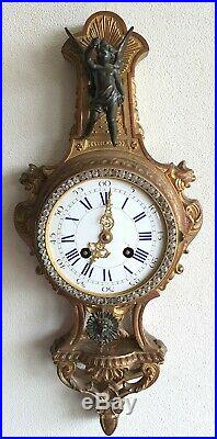 Cartel Clock L. P Japy 1878 43cm Case 8 Day Bells Strike Pendulum Antique French