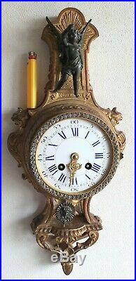 Cartel Clock L. P Japy 1878 43cm Case 8 Day Bells Strike Pendulum Antique French