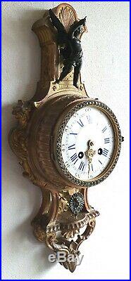 Cartel Clock L. P Japy 1878 43cm Case 8 Day Bells Strike Pendulum Antique French