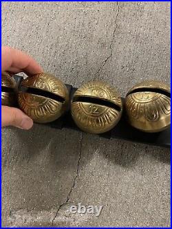 Cascading Solid Brass Sleigh Bells Graduating & Numbered On Leather Belt Strap