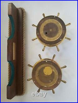 Chelsea Ship's Bell Clock & Barometer Set On Wood Stand Boston U. S. A. Vintage