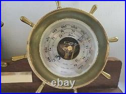 Chelsea Ship's Bell Clock & Barometer Set On Wood Stand Boston U. S. A. Vintage