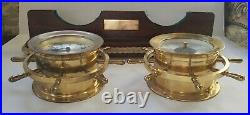 Chelsea Ship's Bell Clock & Barometer Set On Wood Stand Boston U. S. A. Vintage