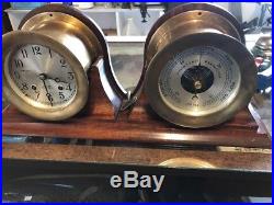 Chelsea Ships Bell 1960s Clock And Holosteric Barometer Brass With Stand
