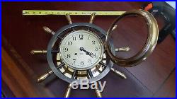 Chelsea Ships Bell Clock 6 brass silvered dial Mariner ship wheel 194569