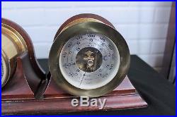 Chelsea Ships Bell Clock And Holosteric Barometer Brass With Wood Stand