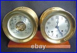 Chelsea Ships Bell Clock & Barometer Set With Wood Stand 4 1/2 Boston 1980-84