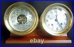 Chelsea Ships Bell Clock & Barometer Set With Wood Stand 4 1/2 Boston 1980-84