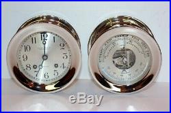 Chelsea Ships Bell Clock & Barometer/thermometer Nickel Plated Antique Ca 1927