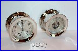 Chelsea Ships Bell Clock & Barometer/thermometer Nickel Plated Antique Ca 1927