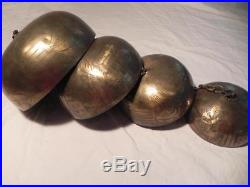 Chinese Cascading Bells Gongs Set of 4 Hand Hammered Engraved Antique