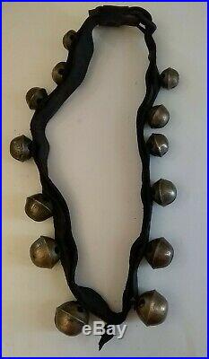 Classic Antique Sleigh Bells, 13 Graduated Petal Brass Bells On 3.5' Strap