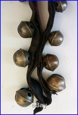Classic Antique Sleigh Bells, 13 Graduated Petal Brass Bells On 3.5' Strap