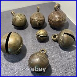 Collection Of (7)Brass Elephant And Cow Bells, Vintage/ Antique