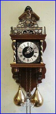 Compact Vintage Dutch Zaandam Weight Driven 8 Day Wall Clock with Bell Strike