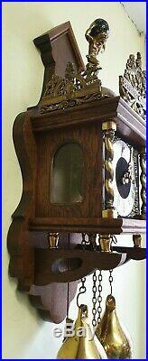 Compact Vintage Dutch Zaandam Weight Driven 8 Day Wall Clock with Bell Strike