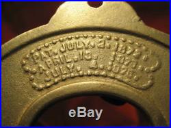 Door Bell Large Antique Brass & Cast Iron Decorative Working 1876 6 In. Base