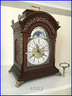 Dutch 8 day Bracket Clock, FHS Movement, Moon phase, 2 bells, wood Cornice