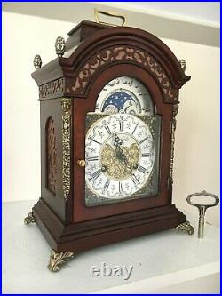 Dutch 8 day Bracket Clock, FHS Movement, Moon phase, 2 bells, wood Cornice