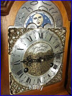 Dutch 8 day Oak Bracket Clock John Thomas LondonMoon phase/Calendar, 2 Bells