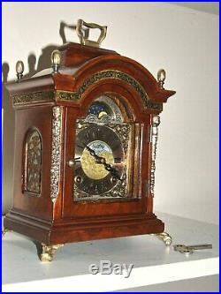 Dutch 8 day Warmink Bracket Clock Moon phase, 2 bells, brass Cornice, Silent option