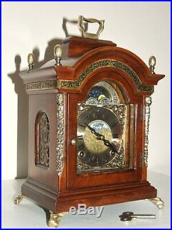 Dutch 8 day Warmink Bracket Clock Moon phase, 2 bells, brass Cornice, Silent option