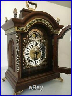 Dutch 8 day Warmink Bracket Clock Moon phase, 2 bells, brass Cornice, Silent option