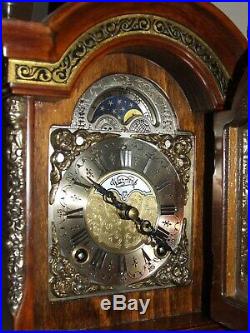 Dutch 8 day Warmink Bracket Clock Moon phase, 2 bells, brass Cornice, Silent option