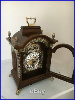 Dutch 8 day Warmink Bracket Clock Moon phase, 2 bells, brass Cornice, Silent option