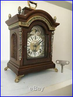 Dutch 8 day Warmink Bracket Clock Moon phase, 2 bells, brass Cornice, Silent option