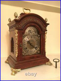 Dutch 8 day Warmink Pendulum Bracket Clock Moon phase, 2 bells, wood Cornice