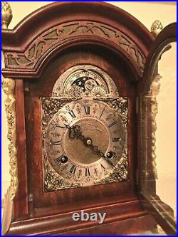 Dutch 8 day Warmink Pendulum Bracket Clock Moon phase, 2 bells, wood Cornice