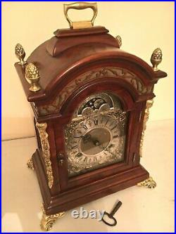 Dutch 8 day Warmink Pendulum Bracket Clock Moon phase, 2 bells, wood Cornice