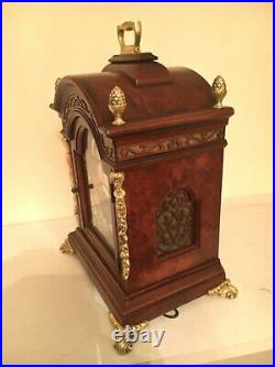 Dutch 8 day Warmink Pendulum Bracket Clock Moon phase, 2 bells, wood Cornice