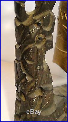 EARLY 20c CHINESE BRASS BUDDIST TEMPLE DRAGON BELL, GONG WithSTRICKER
