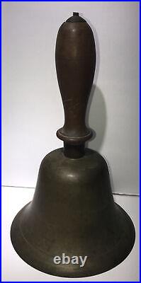 EARLY-MID 19TH C AMERICAN ANTIQUE BRASS BELL WithLATHE-TRND/INCISED MAPLE WDN HNDL