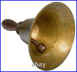 EARLY-MID 19TH C AMERICAN ANTIQUE BRASS BELL WithLATHE-TRND/INCISED MAPLE WDN HNDL