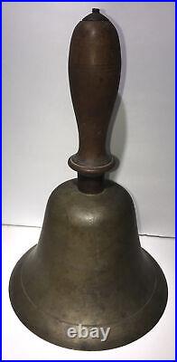 EARLY-MID 19TH C AMERICAN ANTIQUE BRASS BELL WithLATHE-TRND/INCISED MAPLE WDN HNDL