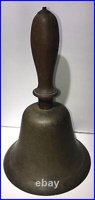 EARLY-MID 19TH C AMERICAN ANTIQUE BRASS BELL WithLATHE-TRND/INCISED MAPLE WDN HNDL