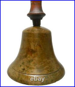 EARLY-MID 19TH C AMERICAN ANTIQUE BRASS BELL WithLATHE-TRND/INCISED MAPLE WDN HNDL