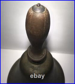 EARLY-MID 19TH C AMERICAN ANTIQUE BRASS BELL WithLATHE-TRND/INCISED MAPLE WDN HNDL