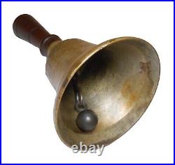 EARLY-MID 19TH C AMERICAN ANTIQUE BRASS BELL WithLATHE-TRND/INCISED MAPLE WDN HNDL